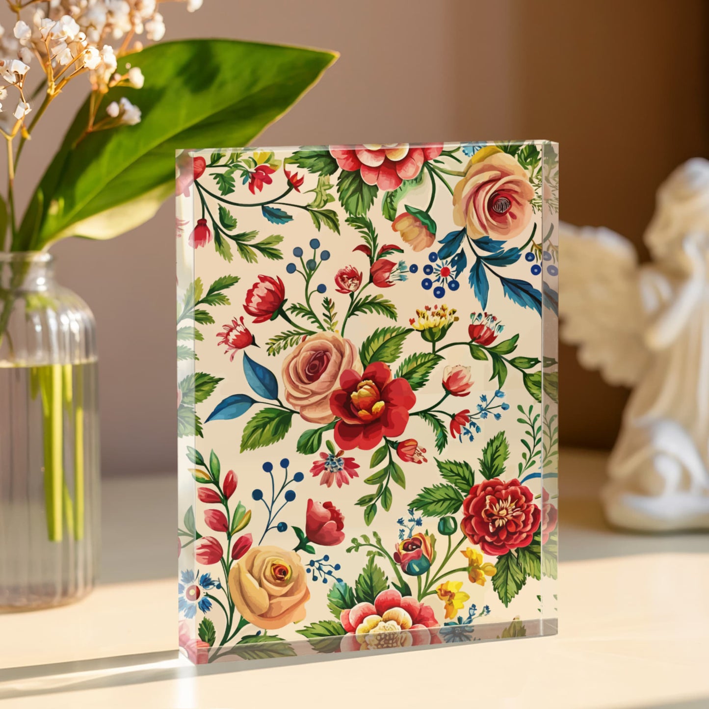 Folk Floral Pattern, Romanian Inspired 04 - 5.25" x 7" Acrylic Block
