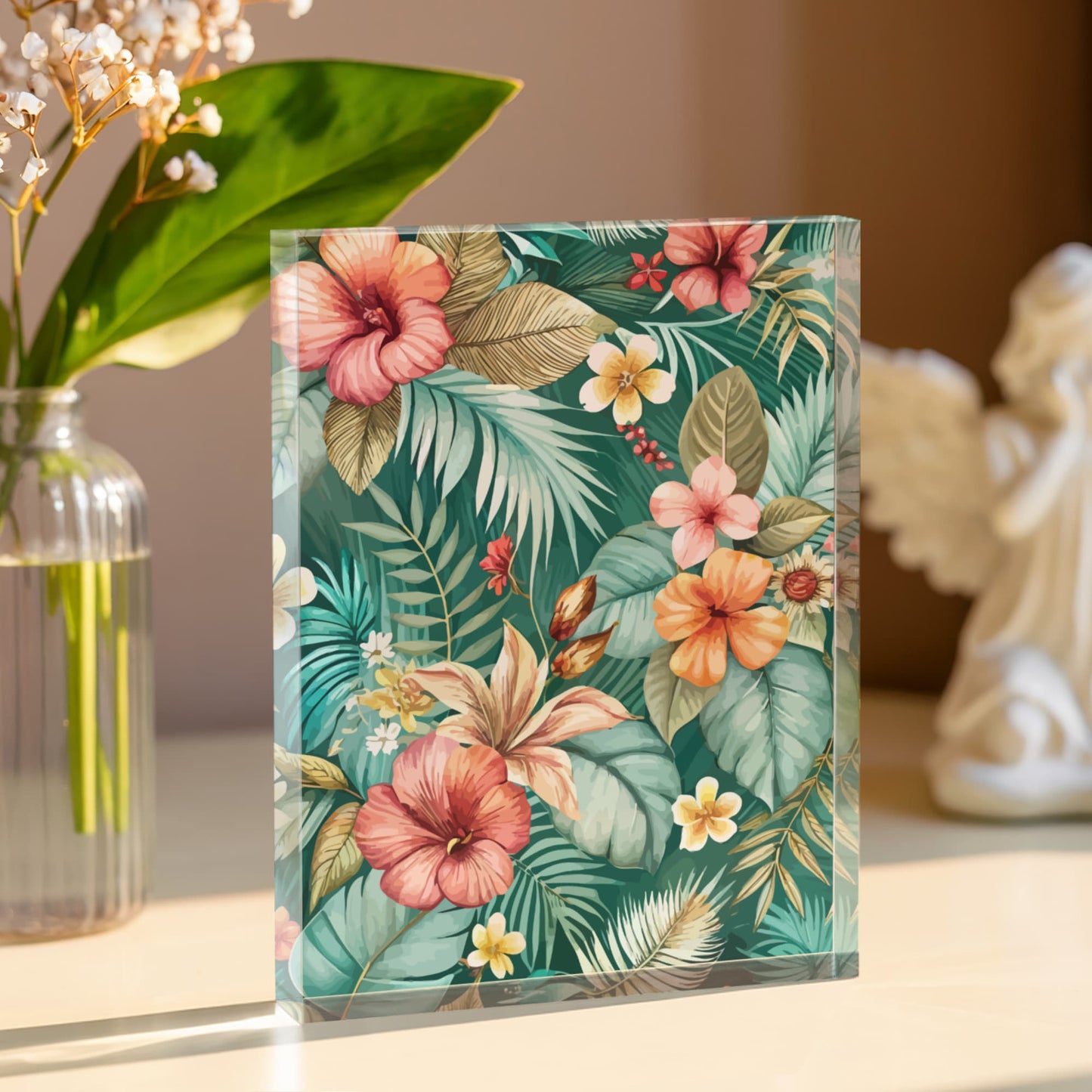 Folk Floral Pattern, Balinese Inspired 05 - 5.25" x 7" Acrylic Block