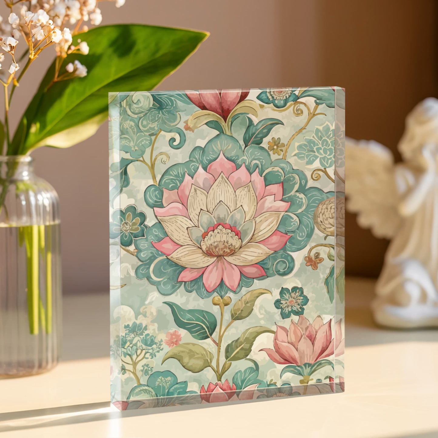 Folk Floral Pattern, Nepalese Inspired 02 - 5.25" x 7" Acrylic Block