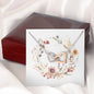 Boho Flowers Wreath Watercolor 08 - Interlocking Hearts Necklace With Mahogany Style Luxury Box