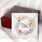 Boho Flowers Wreath Watercolor 07 - Interlocking Hearts Necklace With Mahogany Style Luxury Box
