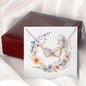 Boho Flowers Wreath Watercolor 19 - Interlocking Hearts Necklace With Mahogany Style Luxury Box