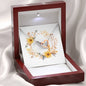 Boho Flowers Wreath Watercolor 05 - Interlocking Hearts Necklace With Mahogany Style Luxury Box