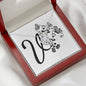 Botanical Monogram V - Love Knot Necklace With Mahogany Style Luxury Box