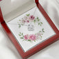 Watercolor Pink Floral Frame 2 - Love Knot Necklace With Mahogany Style Luxury Box