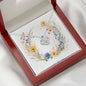 Boho Flowers Wreath Watercolor 12 - Love Knot Necklace With Mahogany Style Luxury Box