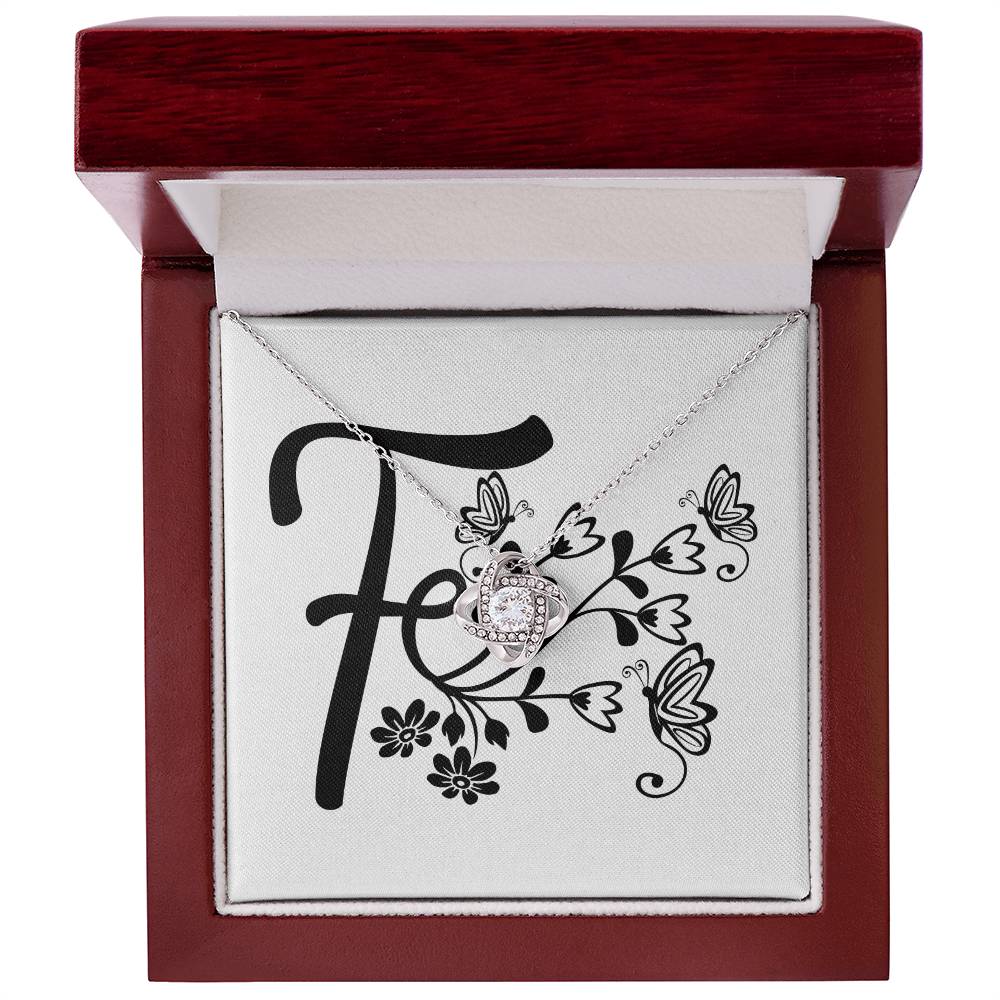 Botanical Monogram F - Love Knot Necklace With Mahogany Style Luxury Box