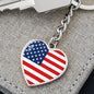 American Flag - Heart Pendant Luxury Keychain