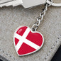 Danish Flag - Heart Pendant Luxury Keychain