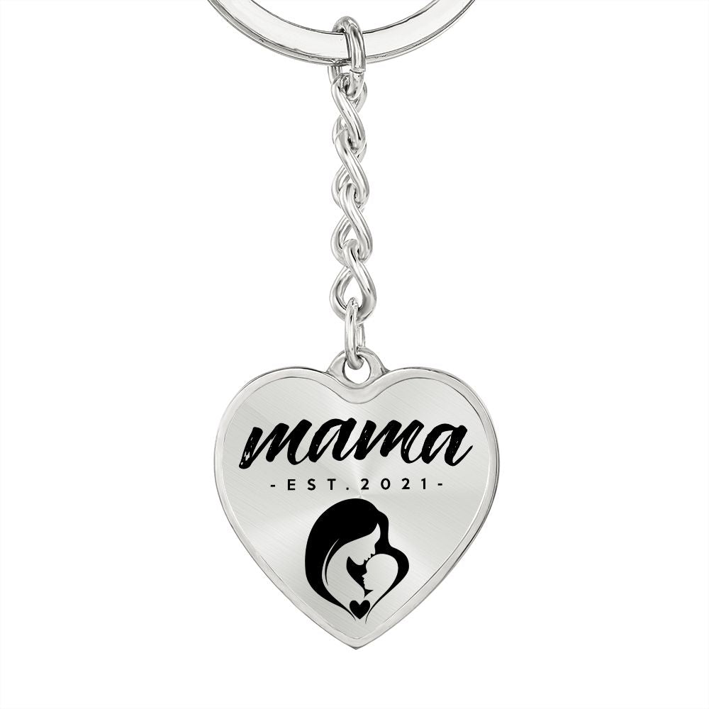 Mama, Est. 2021 - Heart Pendant Luxury Keychain