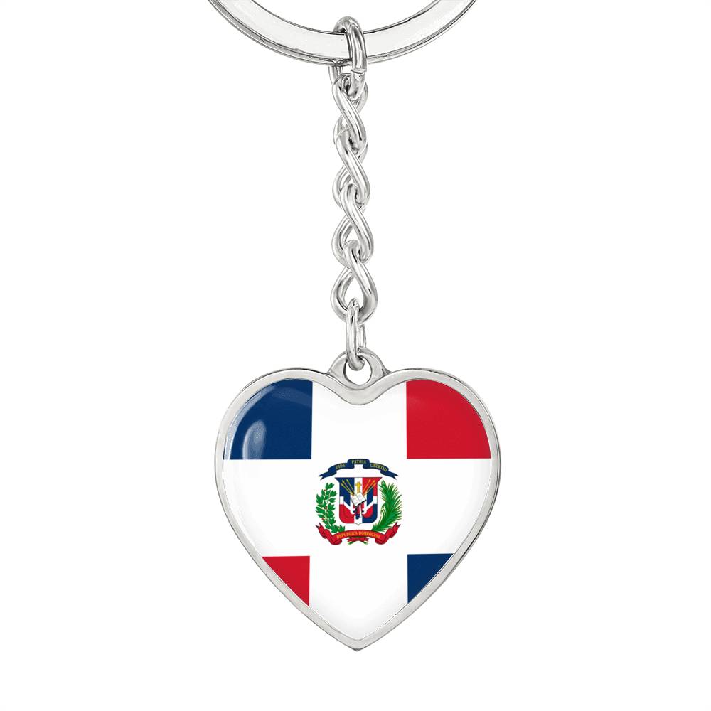 Dominican Flag - Heart Pendant Luxury Keychain