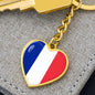 French Flag - Heart Pendant Luxury Keychain