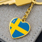 Swedish Flag - Heart Pendant Luxury Keychain