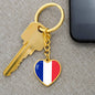 French Flag - Heart Pendant Luxury Keychain