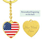 American Flag - Heart Pendant Luxury Keychain