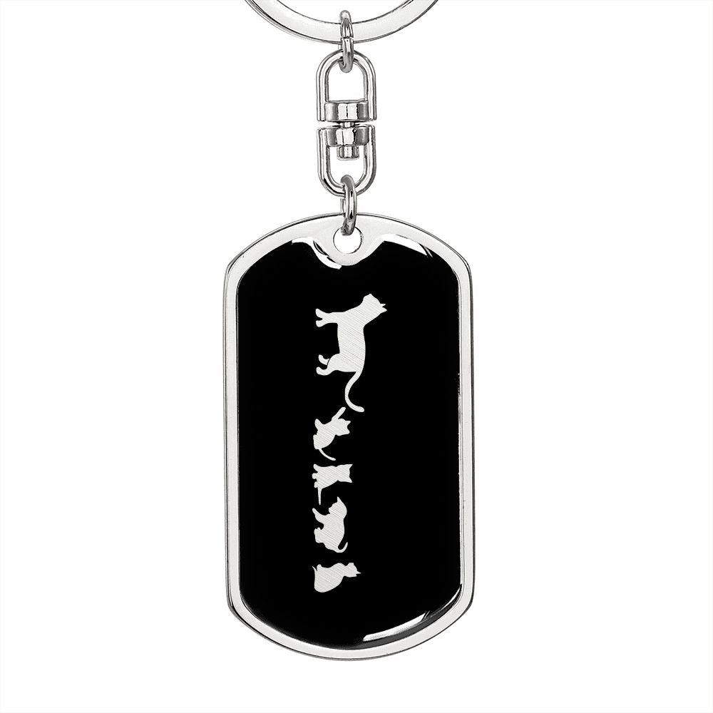 Mama Cat With 4 Kittens v2 - Luxury Dog Tag Keychain