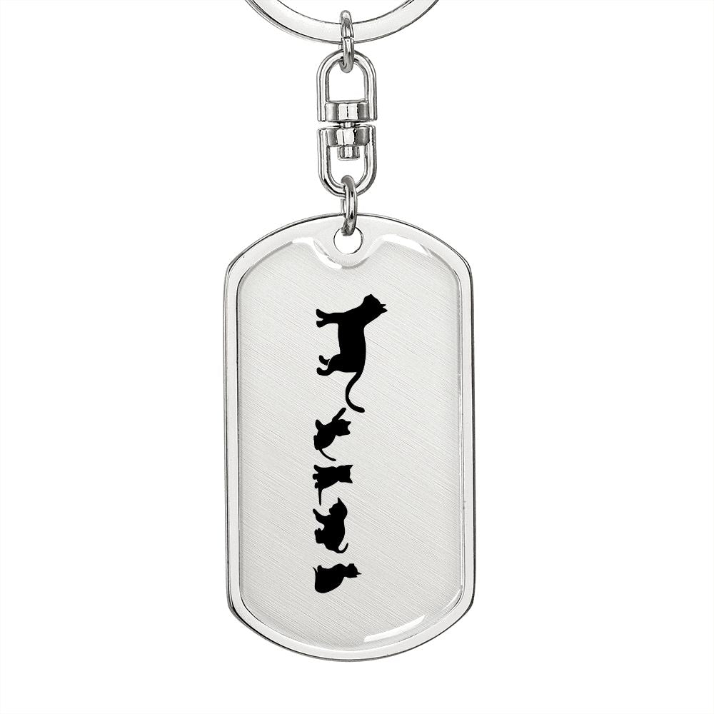 Mama Cat With 4 Kittens - Luxury Dog Tag Keychain