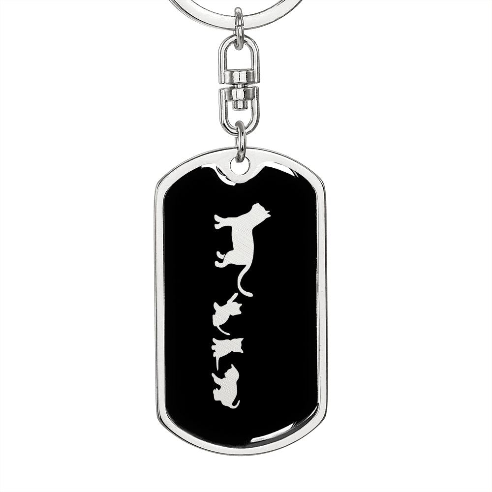 Mama Cat With 3 Kittens v2 - Luxury Dog Tag Keychain