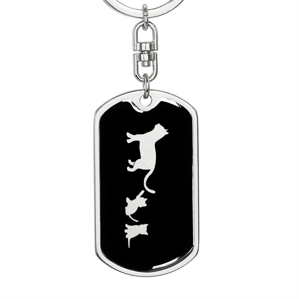 Mama Cat With 2 Kittens v2 - Luxury Dog Tag Keychain