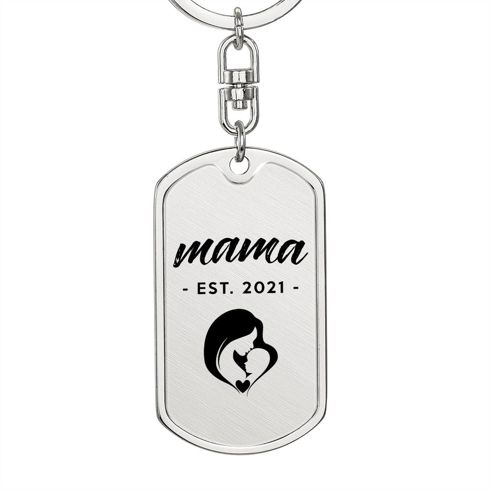 Mama, Est. 2021 - Luxury Dog Tag Keychain