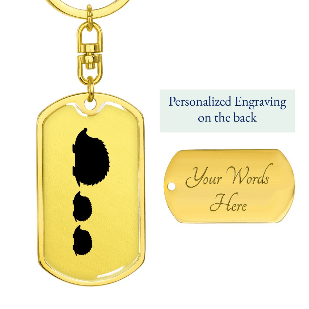 Mama Hedgehog With 2 Hoglets - Luxury Dog Tag Keychain