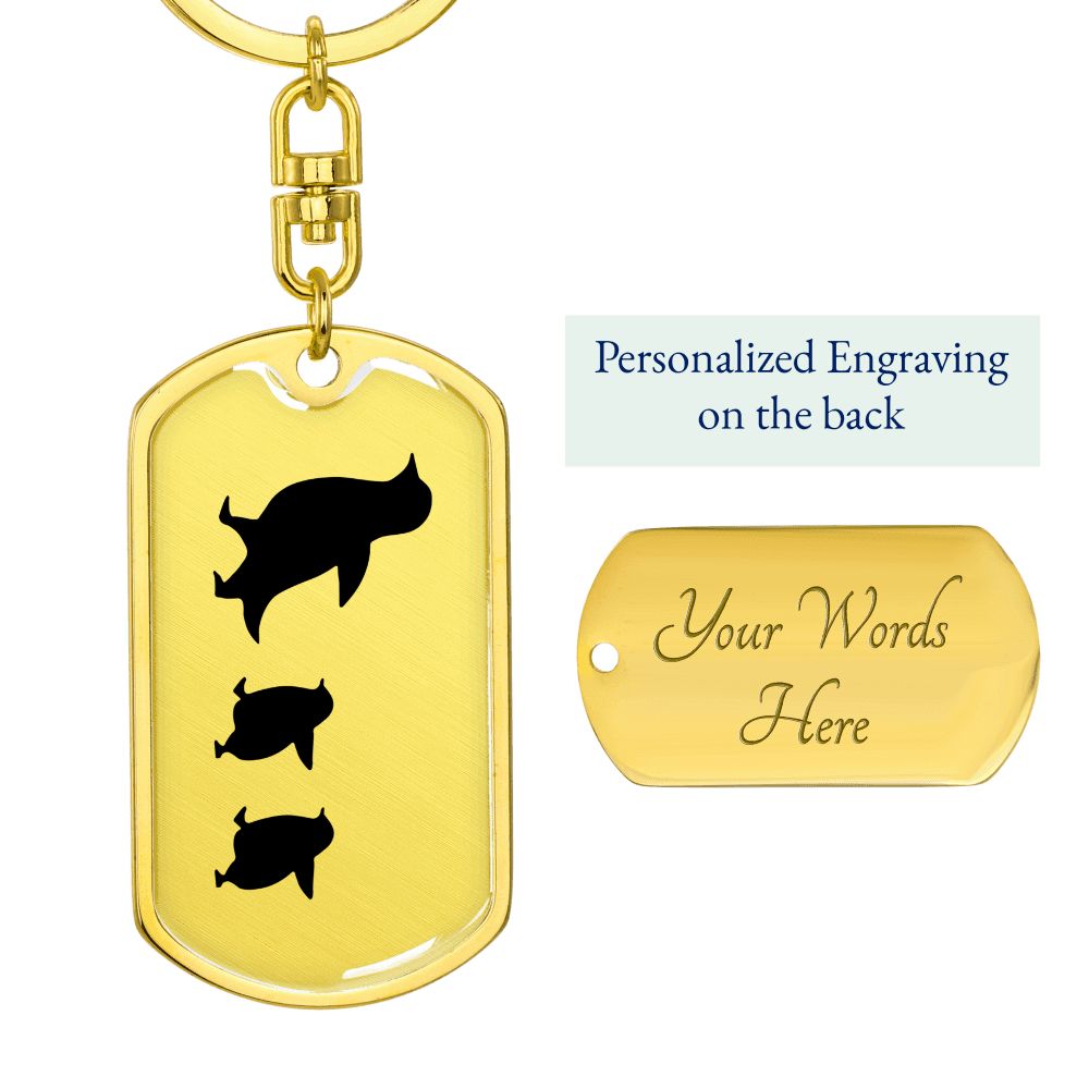 Mama Penguin With 2 Chicks - Luxury Dog Tag Keychain