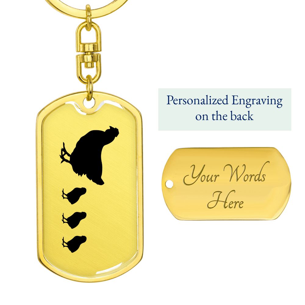 Mama Chicken With 3 Chicks - Luxury Dog Tag Keychain