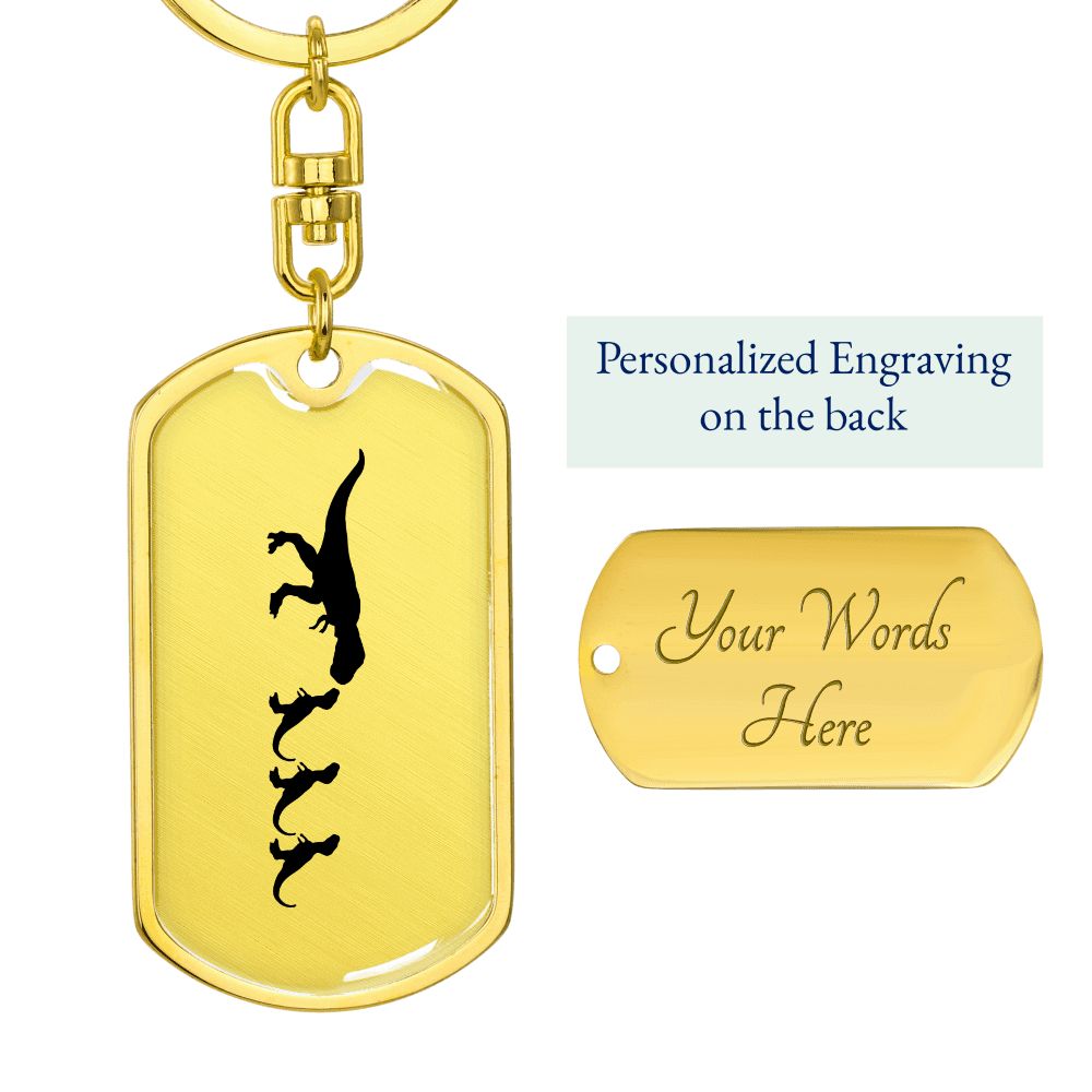 Mama Dinosaur With 3 Hatchlings - Luxury Dog Tag Keychain