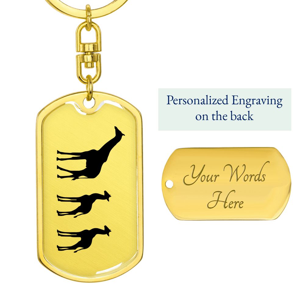 Mama Giraffe With 2 Calves - Luxury Dog Tag Keychain