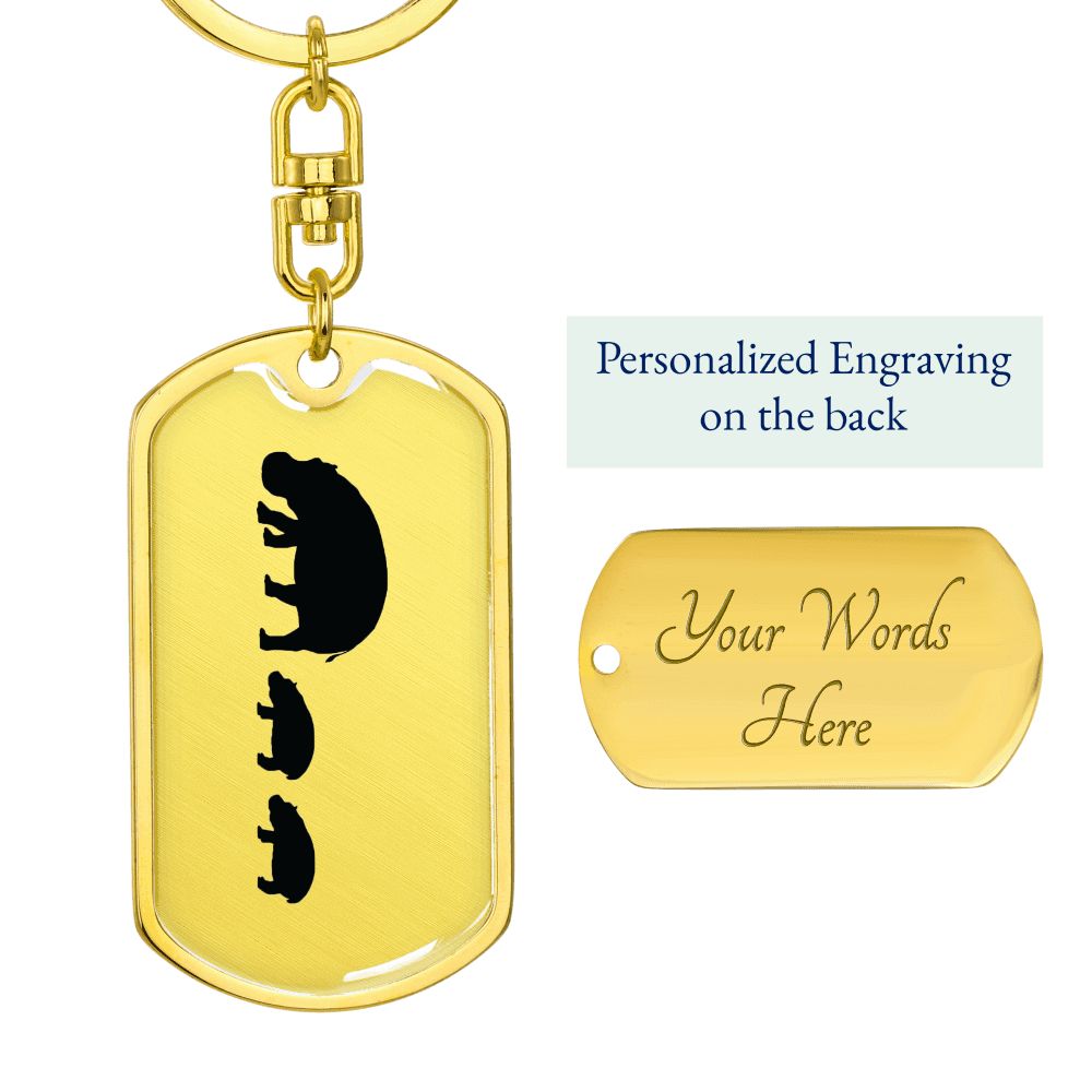 Mama Hippo With 2 Calves - Luxury Dog Tag Keychain