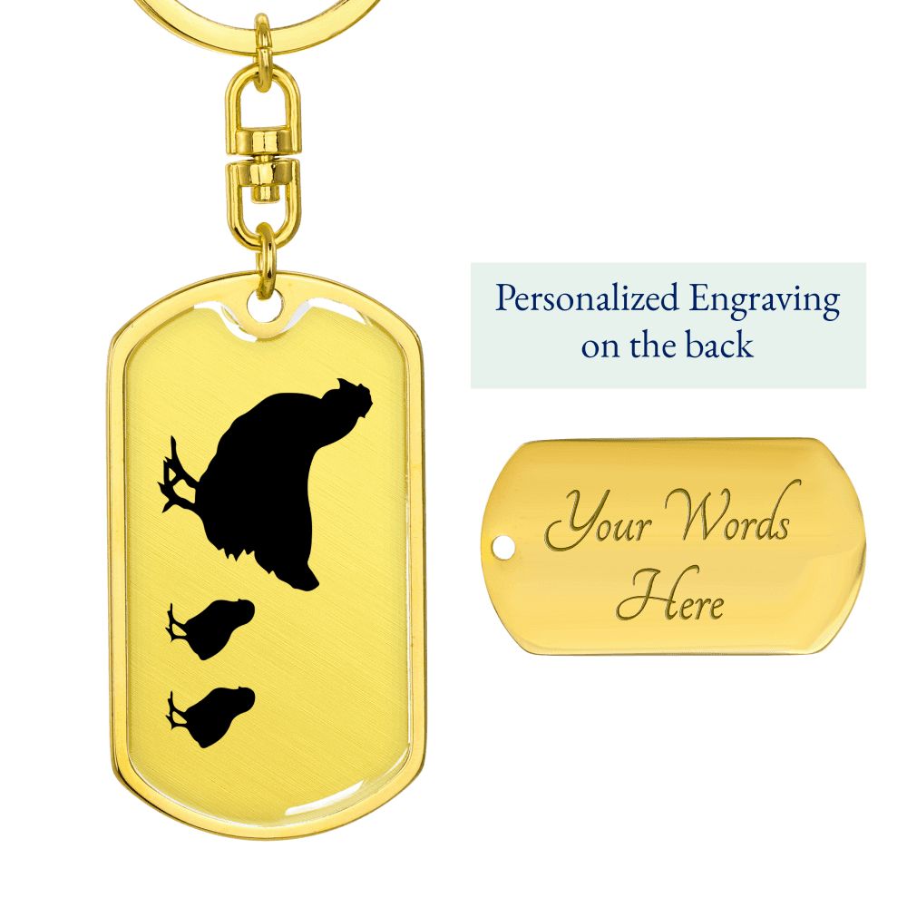 Mama Chicken With 2 Chicks - Luxury Dog Tag Keychain