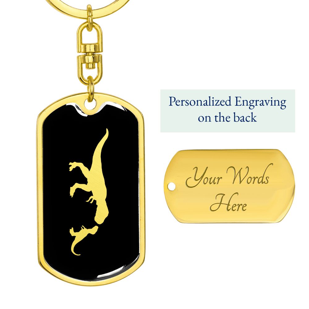 Mama Dinosaur With 1 Hatchling v2 - Luxury Dog Tag Keychain