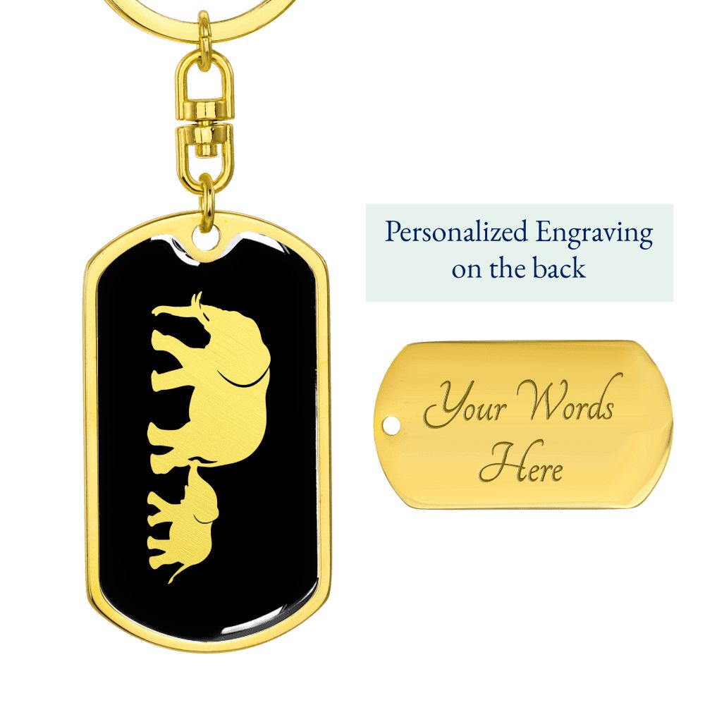 Mama Elephant With 1 Calf v2 - Luxury Dog Tag Keychain
