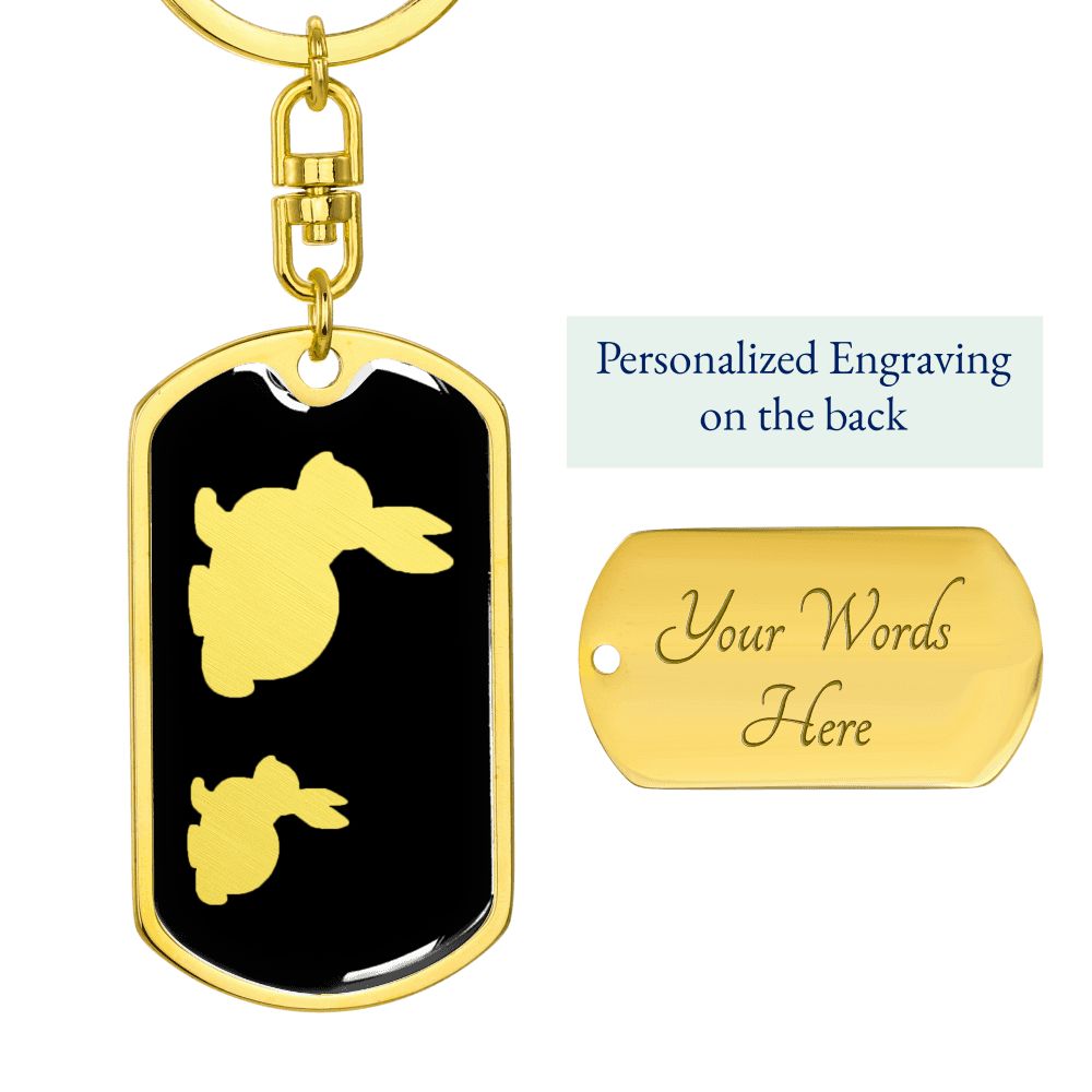 Mama Rabbit With 1 Kitten v2 - Luxury Dog Tag Keychain