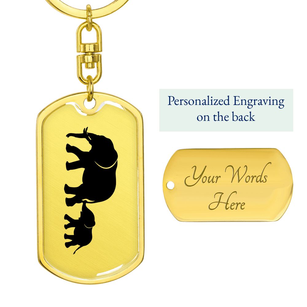 Mama Elephant With 1 Calf - Luxury Dog Tag Keychain