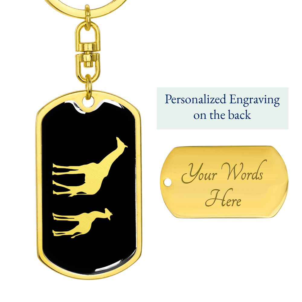 Mama Giraffe With 1 Calf v2 - Luxury Dog Tag Keychain