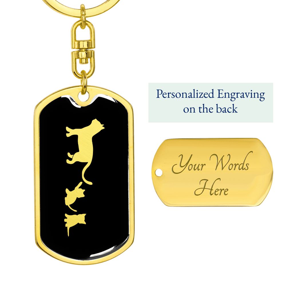 Mama Cat With 2 Kittens v2 - Luxury Dog Tag Keychain