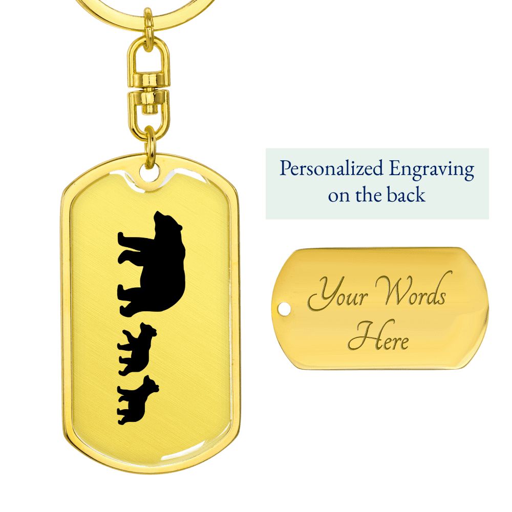 Mama Bear With 2 Cubs - Luxury Dog Tag Keychain