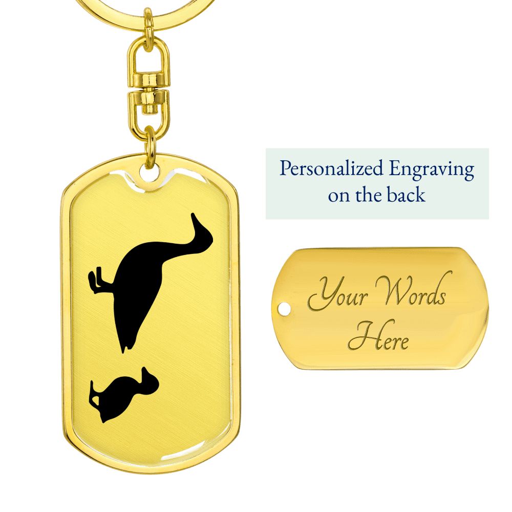 Mama Duck With 1 Duckling - Luxury Dog Tag Keychain