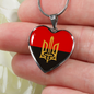Stylized Tryzub And Red-Black Flag - Heart Pendant Luxury Necklace