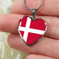 Danish Flag - Heart Pendant Luxury Necklace