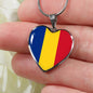 Romanian Flag - Heart Pendant Luxury Necklace