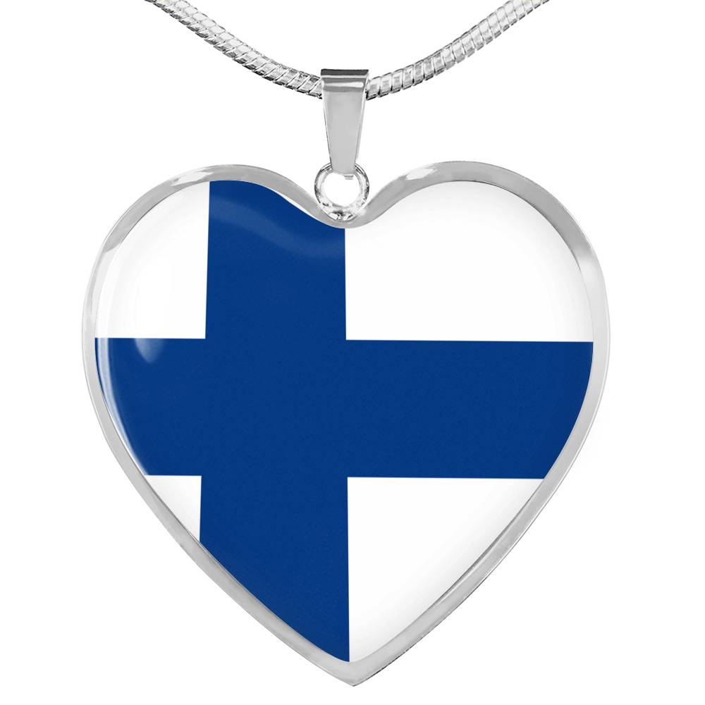 Finnish Flag - Heart Pendant Luxury Necklace