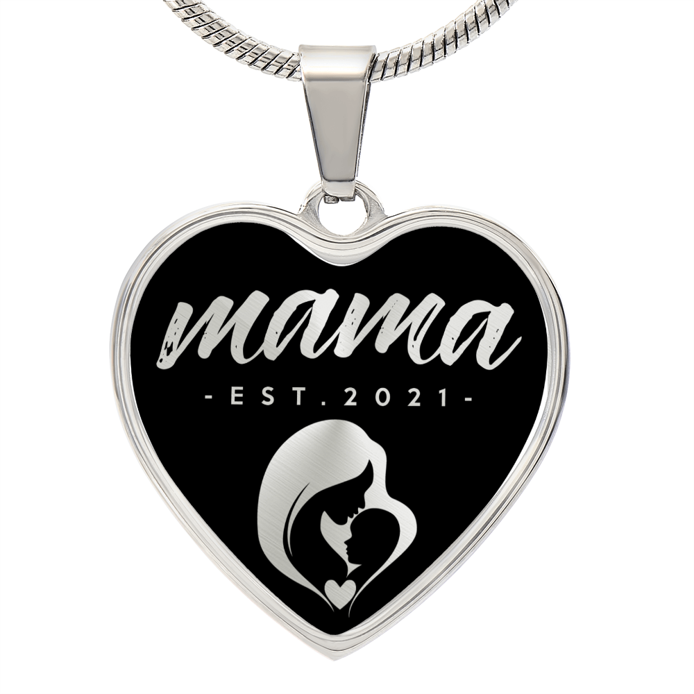 Mama, Est. 2021 v2 - Heart Pendant Luxury Necklace