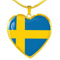 Swedish Flag - 18k Gold Finished Heart Pendant Luxury Necklace