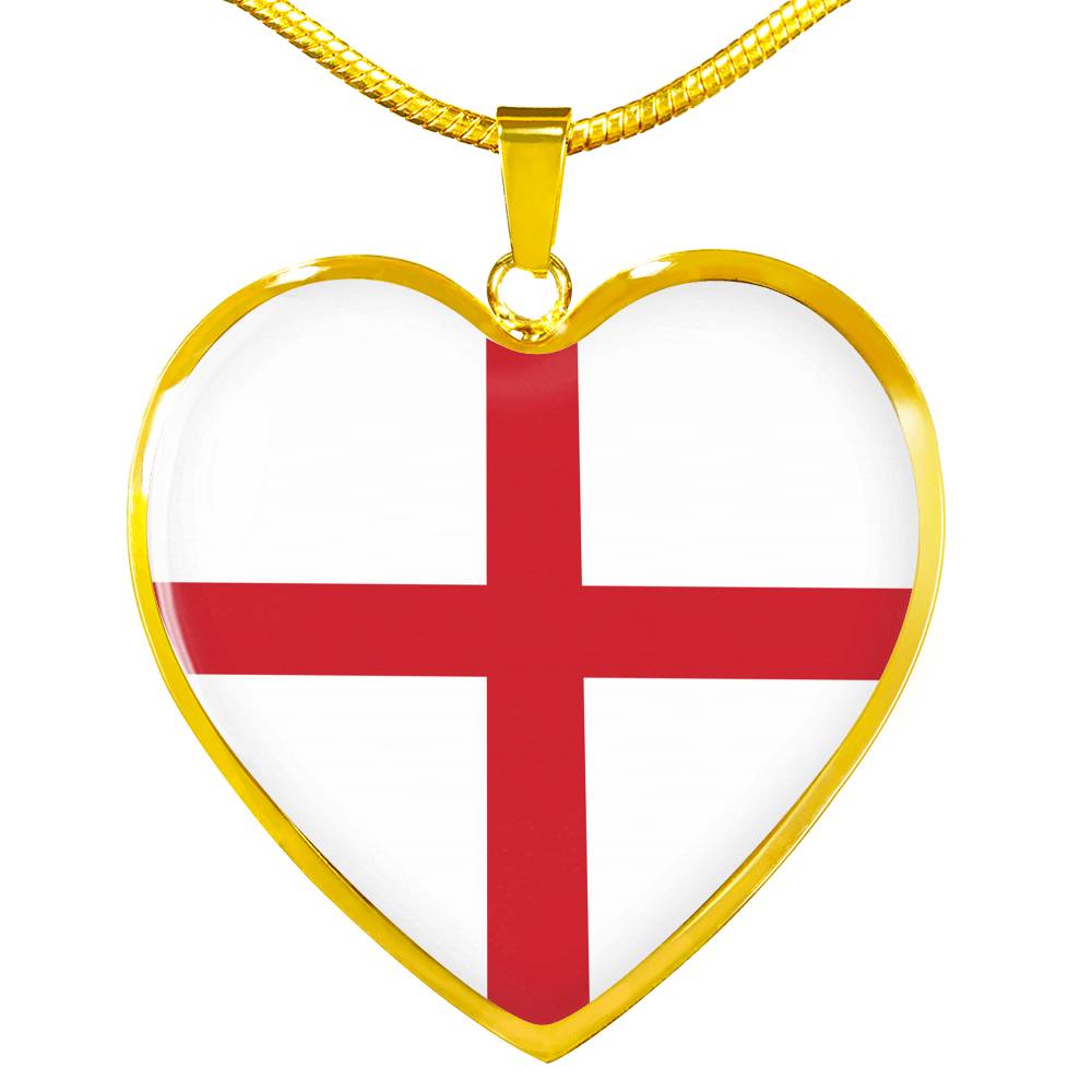 English Flag - 18k Gold Finished Heart Pendant Luxury Necklace