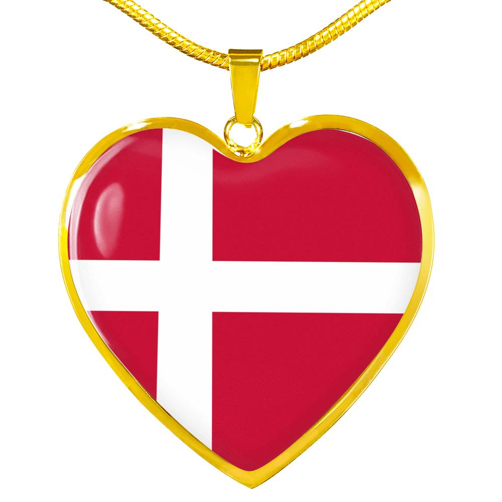 Danish Flag - 18k Gold Finished Heart Pendant Luxury Necklace