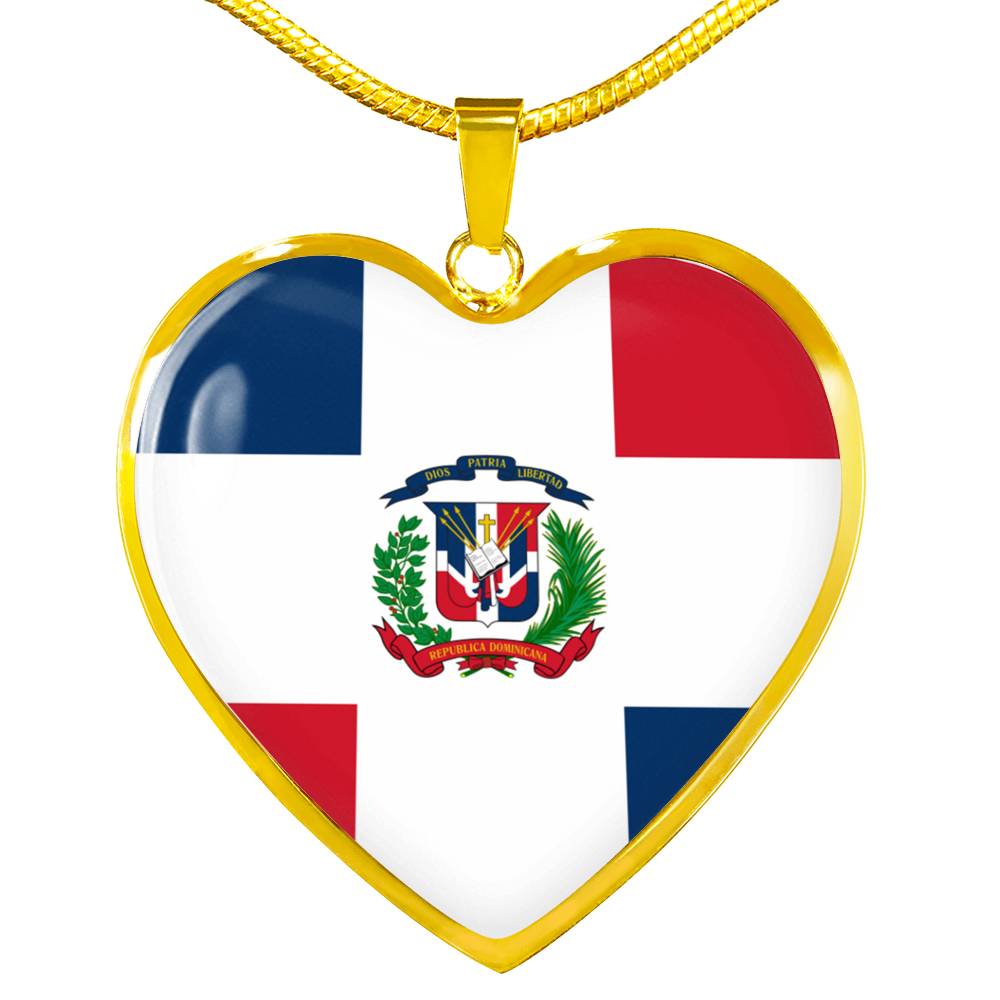 Dominican Flag - 18k Gold Finished Heart Pendant Luxury Necklace