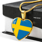 Swedish Flag - 18k Gold Finished Heart Pendant Luxury Necklace