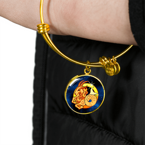 Zodiac Sign Capricorn - 18k Gold Finished Bangle Bracelet